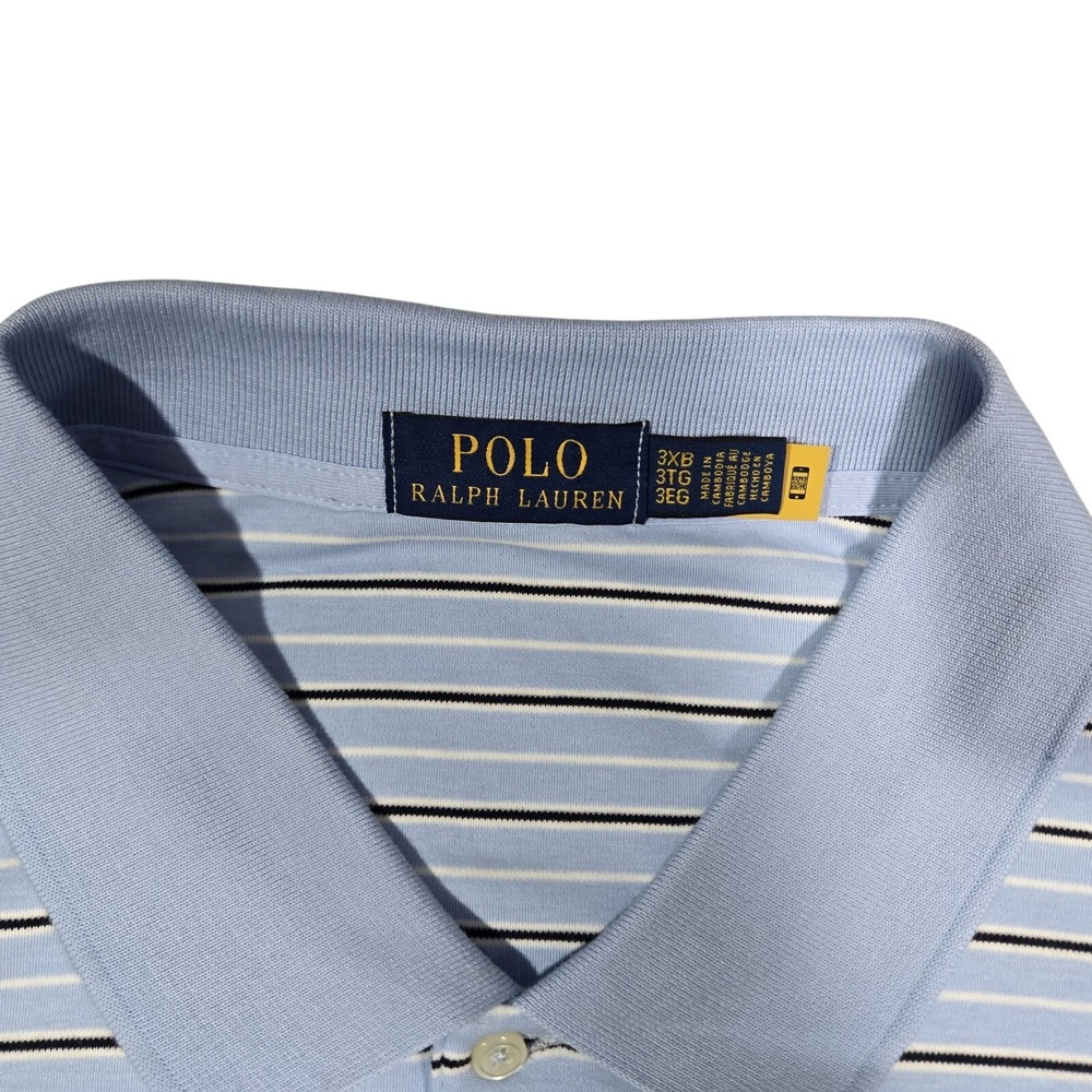 $125 Polo Ralph Lauren Mens 3XB Blue White Stripe Cotton Polo‎ Shirt 3XL Big - Picture 3 of 7